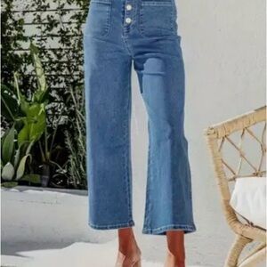 Blue Flare Wide Leg Jeans High-Waisted